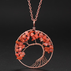 wholesale Amazon ins  Handmade Jewelry Charms Tourmaline Natural crystal Stone tree of life Round Pendant Necklace for women