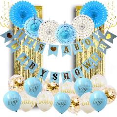 Blue paper fan fringe curtains latex balloon baby shower party favors Blue paper fan fringe curtains latex balloon baby shower party favors