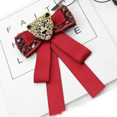 INS amazon korean latest fashion girls Fabric Canvas Corsage Collar Necktie animal leopard Bowknot brooches pins for women lady