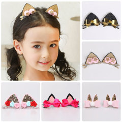 wholesale custom ins korean autumn winter glitter girls baby kids animal cat rabbit ear children's hair clips