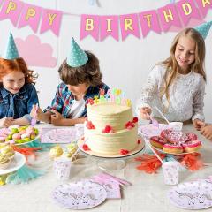 Children's Unicorn kid Party Supply Pack Set Rainbow Birthday Banner pink