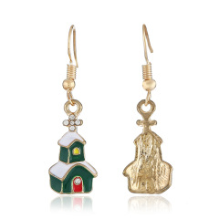 Christmas series wholesale rhinestone green snow house earrings for presents