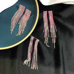 Fashion jewelry exaggeration long tassel colorful rhinestone earrings for women