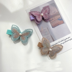 wholesale custom ins hot girls embroidery double layer butterfly hair clip