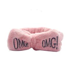 Wholesale Little Girl Pink Embroidered Coral Fleece Soft Bow Spa Headbands