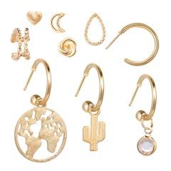 amazon ins women fashion trendy gold plated heart map stud earring set for lady girls gift with loop