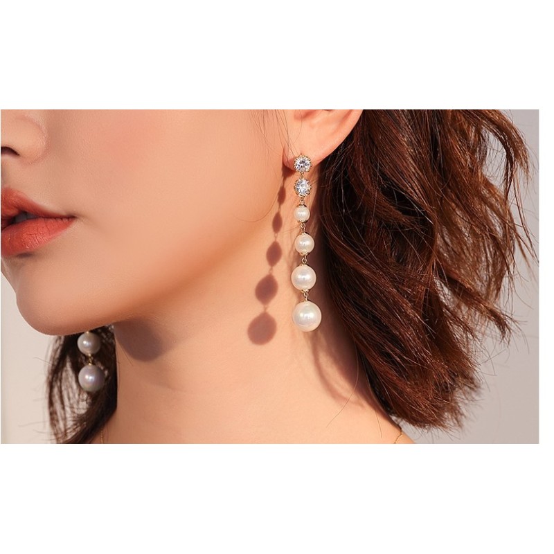 New Fashion 925 Silver Long Women Earring Accessories Pearl Tassel Earrings