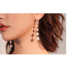 New Fashion 925 Silver Long Women Earring Accessories Pearl Tassel Earrings