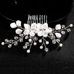Fashion luxurious flower pearl crystal sliver wed hair accessory side comb
