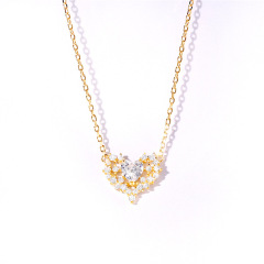 fashion amazon ins girl women choker 925 Sterling silver plated gold jewelry heart necklace fashion amazon ins girl women choker 925 Sterling silver plated gold jewelry heart necklace