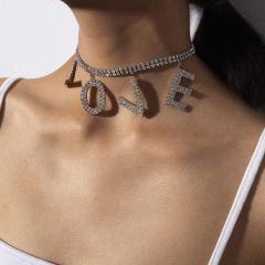 wholesale jewelry bling bling chain crystal LOVE letter choker for women