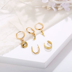 amazon ins women fashion trendy gold plated moon cuff stud earring set for lady girls gift with loop