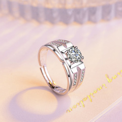 Men Silver Plated Diamond Wedding Ring Dubai Style Stainless Steel Statement Ring
