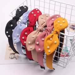 Korean fashion cute handmade teenager girls rabbit ear pearl bow headbands Korean fashion cute handmade teenager girls rabbit ear pearl bow headbands