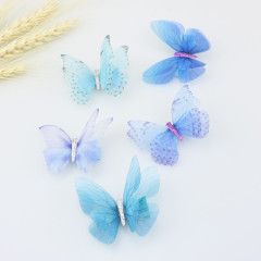 New style children's 6cm double tulle butterfly ribbon duckbill hair clips for girls