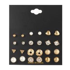 amazon vintage ins Bohemian women lady girls fashion gold silver round heart pearl stud earring zircon set