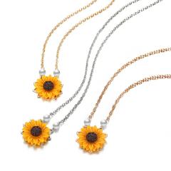 Cheap wish Amazon best seller fashion women necklace gold charm chocker sunflower necklace
