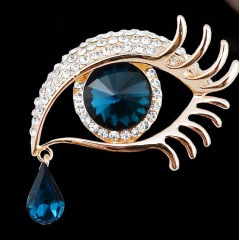 Factory Direct Sale Fashion Jewelry Crystal Rhinestone Teardrop Blue Eye Brooches