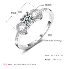 High quality 925 Sterling Silver Bow bowknot shaped Heart Stone adjustable Ring