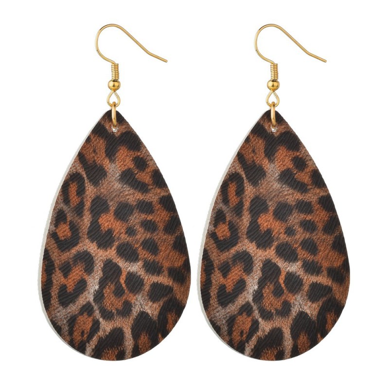 INS Amazon hot sale jewelry Retro domineering Water Drop Leopard Print faux leather earrings