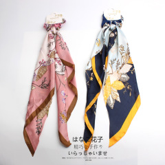 Popular hot sale long scarf print ribbon women girls bowknot Hair Scrunchies