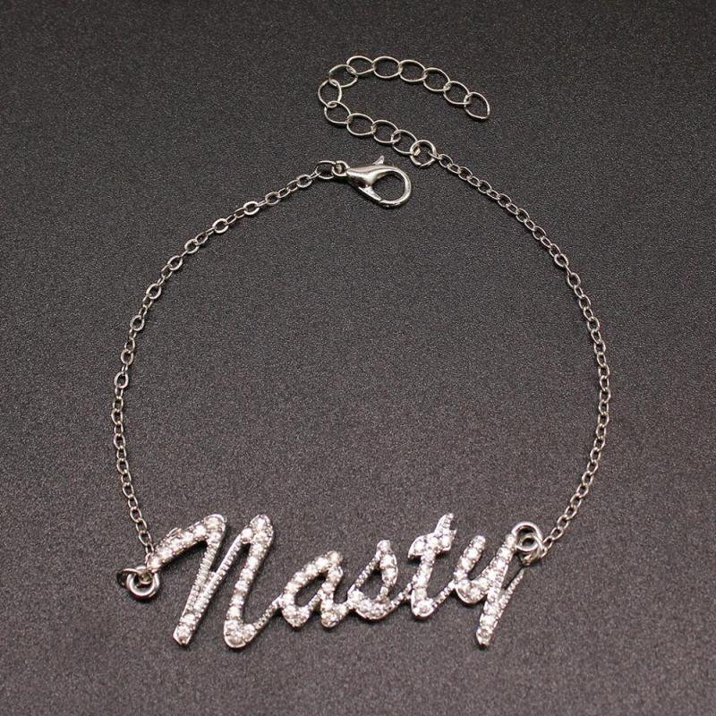wholesale custom bohemian metal chain women jewelry crystal letter anklets