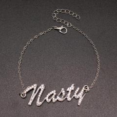wholesale custom bohemian metal chain women jewelry crystal letter anklets