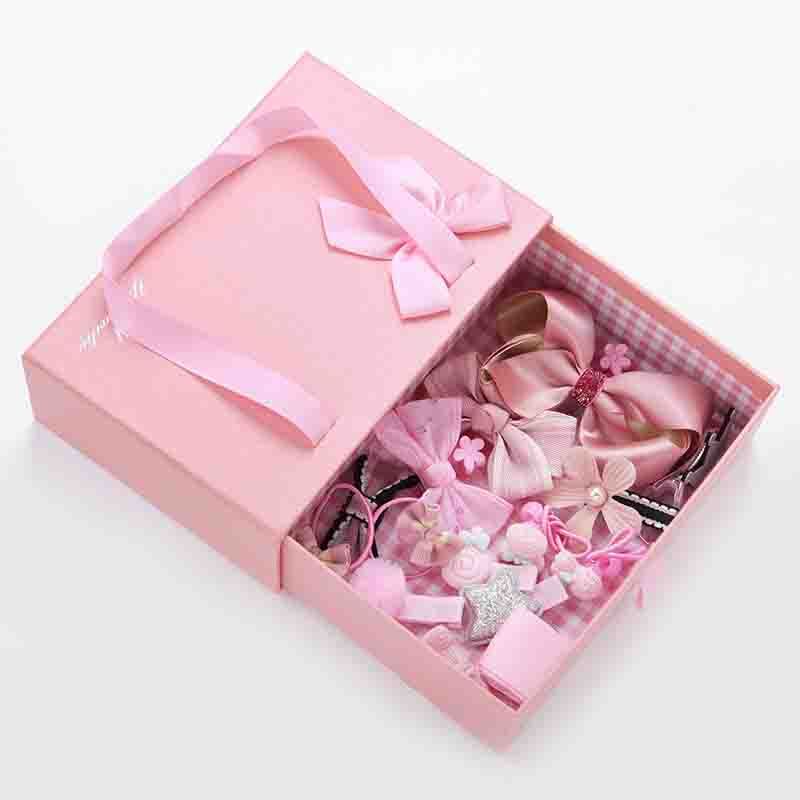 Popular flower hair kids accessories pink box clip set fashion hair clip with box Popular flower hair kids accessories pink box clip set fashion hair clip with box