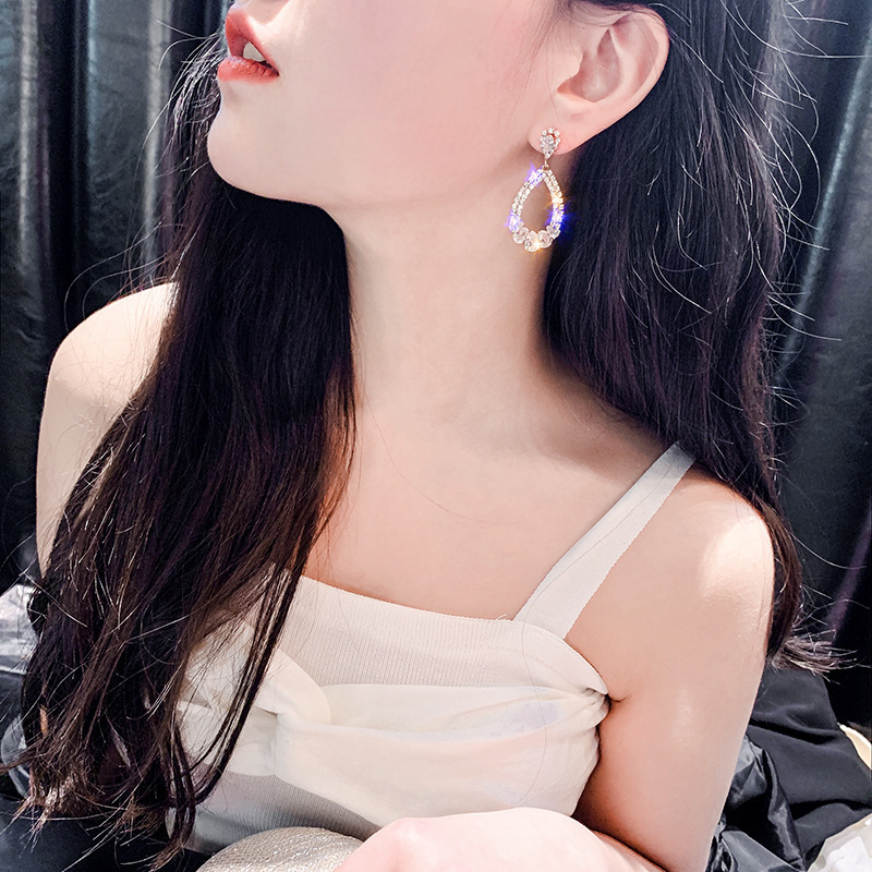 2019 new alloy zircon rhinestone circle s925 silver needle geometric earring