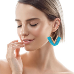 Trendy Vintage BOHO V shape Alloy Pendent Statement Tassel Earrings Jewelry