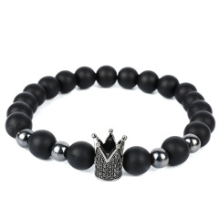 2020 New Arrival 8mm Black Natural Stones Rhinestone Men Crown Bead Bracelet For Gifts