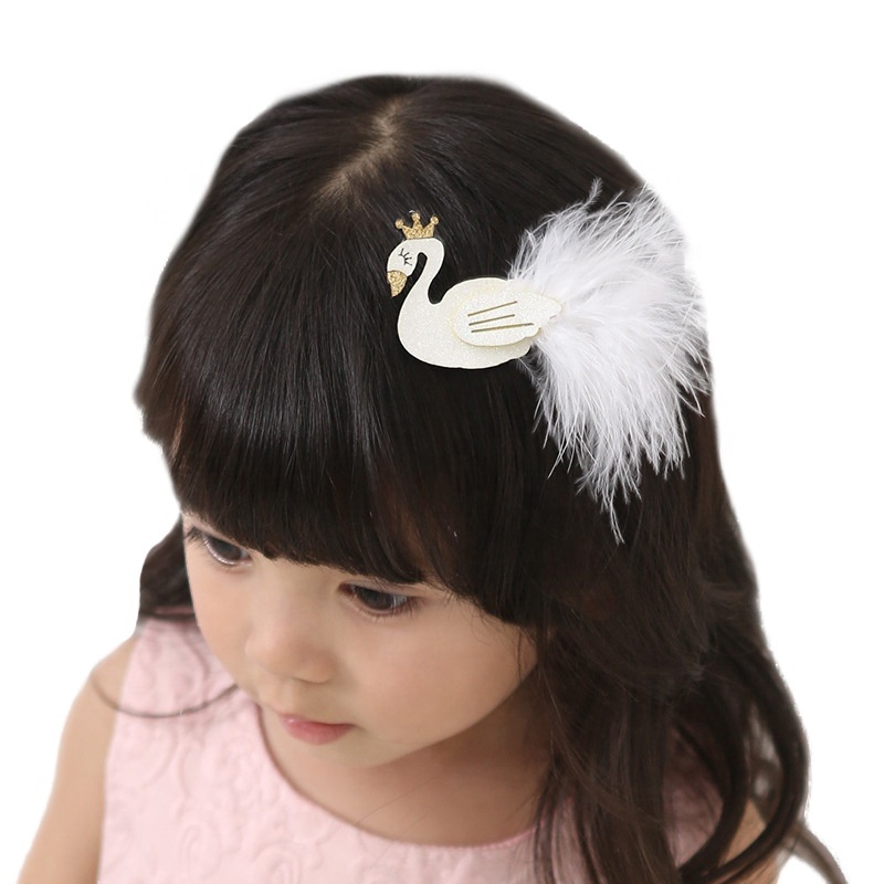 Wholesale princess temperament fashion two colors lovely swan children hairgrip with feather Wholesale princess temperament fashion two colors lovely swan children hairgrip with feather
