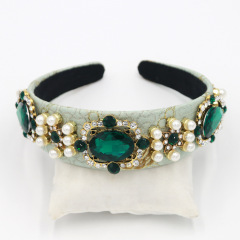 2019 new hot sell vintage women British fashion rhinestone embellished wide velvet baroque headband