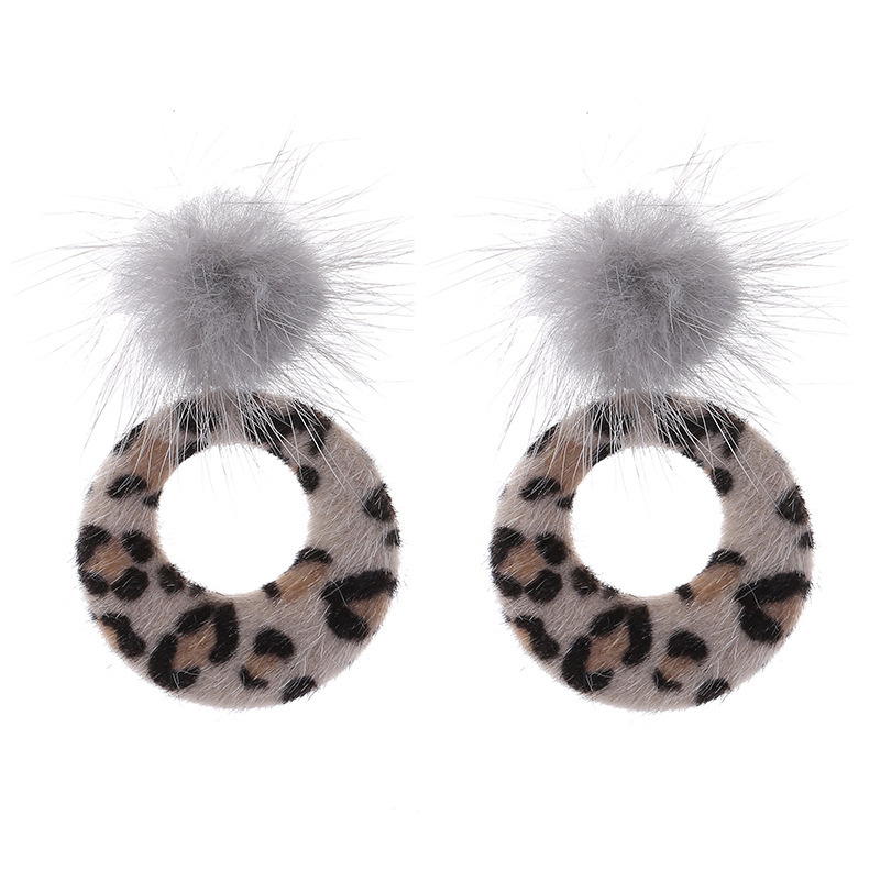 Autumn And Winter lattice circle plush fur ball eardrop earrings for women jewelry