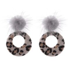 Autumn And Winter lattice circle plush fur ball eardrop earrings for women jewelry