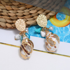 2020 new INS amazon Fashion bohemian conch women girls drop color gold plated sea shell earrings