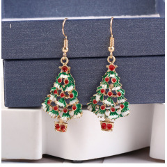 Custom trendy small wholesale women hook oil drip paint alloy christmas tree earrings