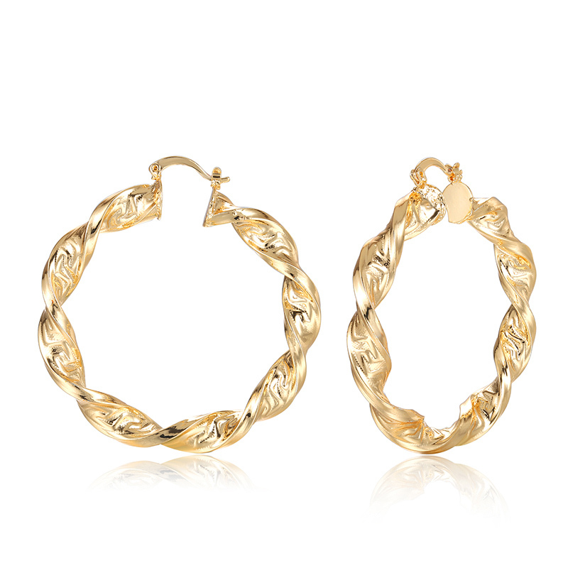 Fashion copper round hoop 18K gold plated texture earrings accessories Fashion copper round hoop 18K gold plated texture earrings accessories
