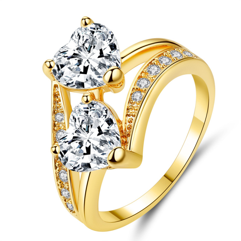 wish custom Fashion Colorful Double Heart diamond Gemstone CZ copper Engagement Stone Bridal zircon Ring wish custom Fashion Colorful Double Heart diamond Gemstone CZ copper Engagement Stone Bridal zircon Ring