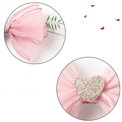 New glitter sequin love gauze duckbill clip solid color elastic mesh bow hair rope