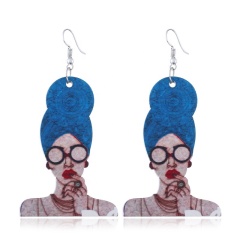 2020 new arrival fashion human head glasses girl geometric big round wooden earring 2020 new arrival fashion human head glasses girl geometric big round wooden earring