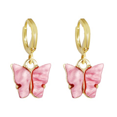 New design fashion beautiful women hoop color acrylic butterfly earrings