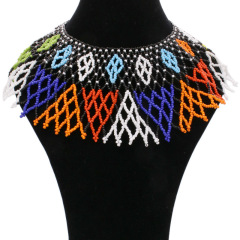 Wholesale Bohemian Fish Net African Tribal Handmade Shoulder Purple Statement glass Beaded Ethnic Bib Choker necklace