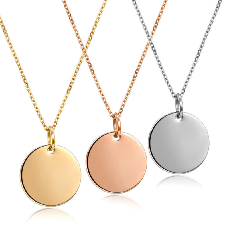 Custom stainless steel necklace wholesale chain engrave letter initial blank disc necklace