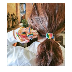 Korean hot sales colorful Christmas rhinestone crystal star heart elastic rubber hair band girls