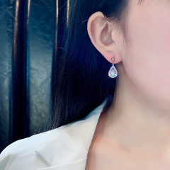 popular korea zircon earring ins jewelry circle multi color 925 silver hanging drop earring zircon