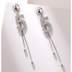 Fashion  Korean simple personality number 5 tassel crystal alloy earrings