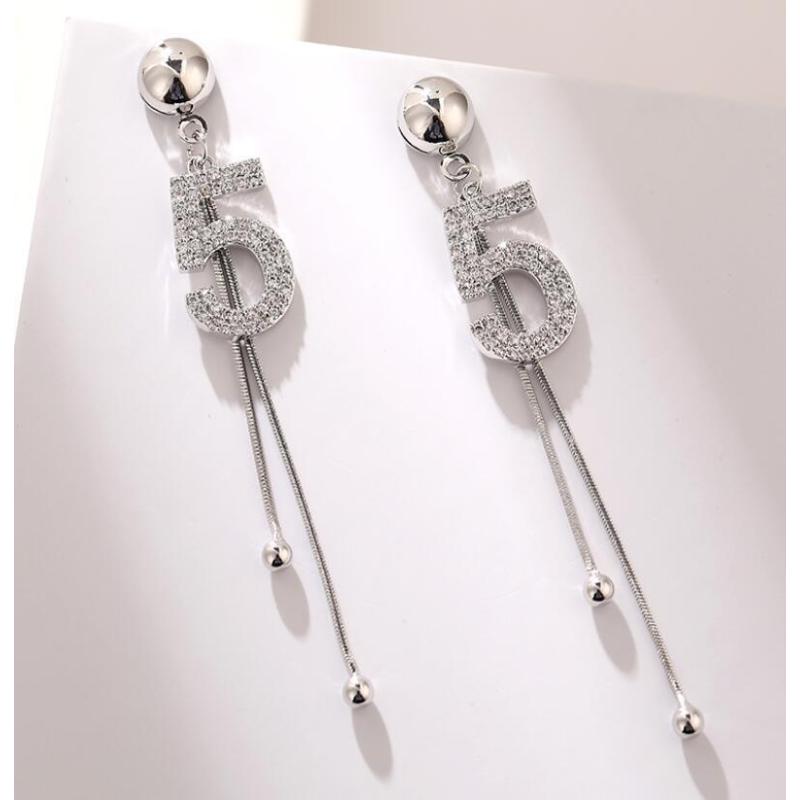 Fashion  Korean simple personality number 5 tassel crystal alloy earrings