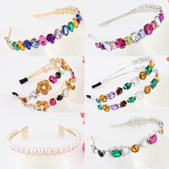 New women colorful glitter hairhoop bling metal hairband wedding rhinestone baroque headbands