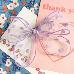 New candy color flocking love mesh gauze kids girls bow hair clips for children hair accessories